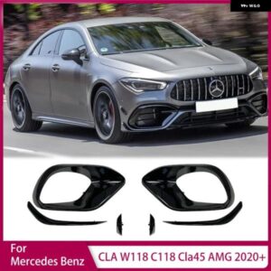 フロントリップ バンパー サイドフード フォグランプ ライトカバー メルセデス ベンツ CLA W118 C118 CLA45 AMG 2020+スポイラー エアベント フレーム