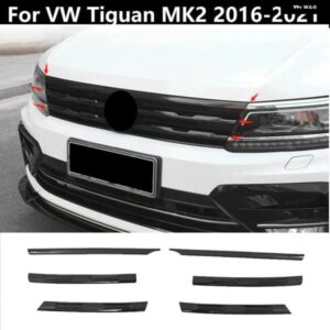 6PCS 車フロント バンパー メッシュセンター グリル モールディングストリップカバー トリム カー スタイリング VW TIGUAN MK2 2016-2021 ABS