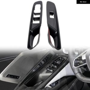 LHD シボレー コルベット C8 2020-2022 カーアクセサリー ABS プラスチック カーボン カーフロントドア ウィンドウ リフト スイッチ カバー トリム 2個