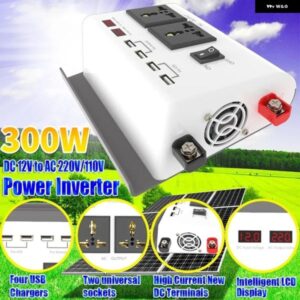 DC 12V AC 110V / 220Vへ 正弦波インバーター300WポータブルパワーインバーターデュアルバッテリーLCD ディスプレイ 電圧変圧器