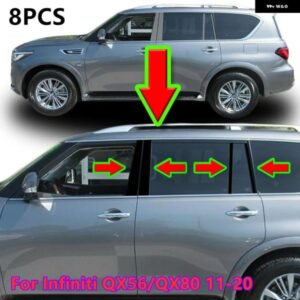 8Xドアウィンドウ トリム ブラックカバー ピラー ポストカバー インフィニティQX56 / QX80 11-20