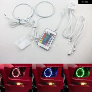 RGBマルチカラー132-SMD ヘッドライト RETROLEDエンジェルアイリングキット 2005-2009 フォード マスタングリモート コントロール 付き