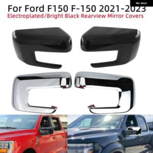 1ペア電気メッキ 光沢ブラック車サイドミラー カバー フォード F150 F-150 2021-2023バックミラー カバー 30 * 22 * 11CMアクセス