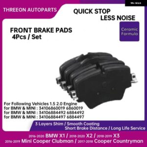 フロントブレーキ パッド 2016-2020 BMW X1 / 2018-2020 X2 / 2018-2019 X3 2016-2019 MINI COOPER CLUBMAN / 2017-2018 COUNTRYMAN