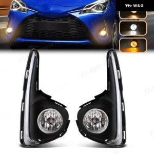 車用フロント バンパー フォグランプ トヨタ ヤリス ヴィッツ 2018 2019 2020 USタイプ デイタイム ランニングライト フォグランプ フレーム カバー クロー