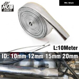 HUBスポーツ 10メートル アルミメッキ メタリック ヒートシールド スリーブ 絶縁ワイヤホースカバー ラップ ID 10MM 12MM 15MM 20MM HU-WRGZ