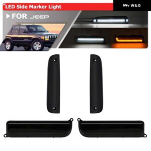 スモーク アップグレード バンパー コンボ LED パーキング / ダイナミックウィンカー ホワイトコーナーフェンダーサイドマーカーランプ 1997-2001 ジープ チ