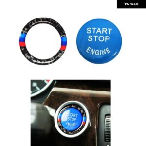 車 エンジン スタートスイッチ ボタン カバー BMW E60 E70 E71 E81 E82 E87 E90 E92 E93 E シャーシ ブルー+リング