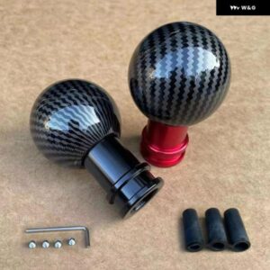 汎用 カー ギア シフト ノブ シフター レバー ラウンドボールシェイプウォーター転写プリントカーボン3個 アダプター M12 M10 M8