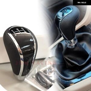 車用レザー5速 シフター レバー ギアノブ付き マニュアル トランス ミッション ギア シフト ノブ M8 M10 M11 M12 ブラック/シルバーカバー