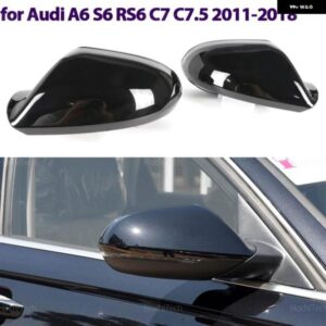 カーボンルック ブラック リアビュー サイドミラー カバー キャップ 2個 アウディ A6 S6 RS6 C7 C7.5 2011-2018