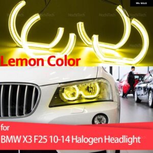 新型CS CSL スタイル レモンイエローエンジェルアイ BMW X3 F25 2010-14 ハロゲン ヘッドライト DRL LED デイタイム ランニングライト