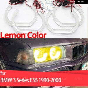 BMW 3シリーズ E36 1990-2000 スーパーブライトデイライト DRL エンジェルアイ LED CSL スタイル レモンイエロー ヘッドライト リングキット