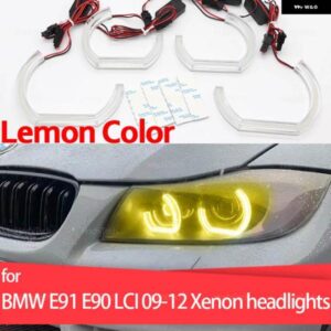 新型CS CSL スタイル レモンイエローエンジェルアイ BMW 3シリーズ E91 E90 LCI 2009-2012 キセノン ヘッドライト DRL LED デイタイム ランニングライト