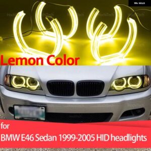 BMW E46 セダン 325I 325XI 330I 330XI HID ヘッドライト デイライト DRL エンジェルアイ LED CSL スタイル レモンイエロー ヘッドライト リング