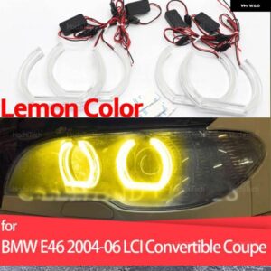 BMW E46 コンバーチブル クーペ 04-06 LCI キセノン ヘッドライト デイライト DRL エンジェルアイ LED CSL スタイル レモンイエロー ヘッドライト