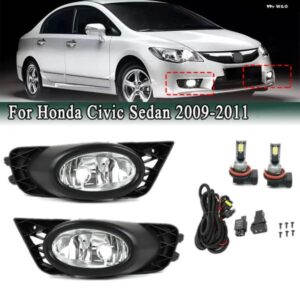 フロント バンパー フォグライト アセンブリ ホンダ シビック FA1 セダン 2009-2011 ホワイトLED / アンバー ハロゲン バルブ ドライビング フォグランプ