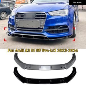 3PCS 車用フロント バンパー スプリッター リップ ディフューザー スポイラー アウディ A3 S3 8V PRE-LCI 2013-2016 プロテクター カバー ガード デフレクタ