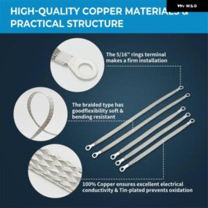 汎用 エンジン グラウンドストラップ トラック /車セット3-10インチ と2-13インチ キット 1/2インチ 幅5個