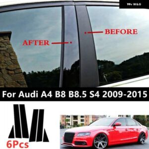 6個 車ドア ウィンドウ ピラー ポスト 光沢ブラック モールディング カバー トリム アウディ A4 B8 B8.5 S4 2009 - 15