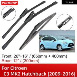 シトロエン C3 MK2 ハッチバック 2009-2016 26インチ+16インチ+12インチ フロントリア ワイパー ブレード ブラシカッターアクセサリー 2012 - 16