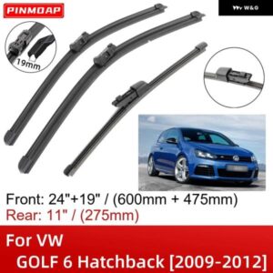 VW GOLF 6 ハッチバック 2009-2012 24インチ+19インチ+11インチ フロントリア ワイパー ブレード ブラシカッターアクセサリー 2009 - 12