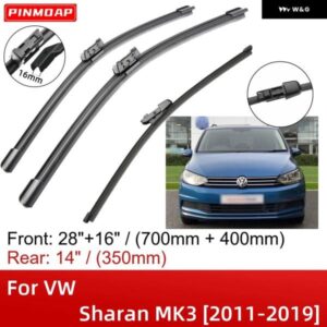 VW シャラン MK3 2011-2019 28インチ+16インチ+14インチ フロントリア ワイパー ブレード ブラシカッターアクセサリー 2013 - 18
