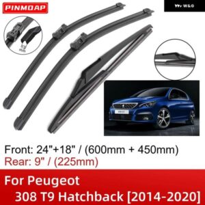 プジョー 308 T9 ハッチバック 2014-2020 24インチ+18インチ+9インチ フロントリア ワイパー ブレード ブラシカッターアクセサリー 2016 - 20