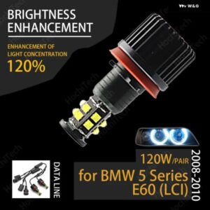 エンジェルアイズ 120W H8 スーパーホワイト 6000K リングLEDライト BMW 2008-2010 5シリーズ E60 LCI 超高輝度