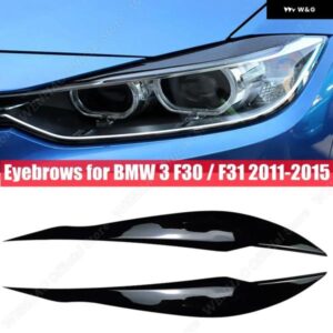 2個 グロスブラック アイブロウ BMW 3シリーズ F30 セダン F31 ワゴン 2011-2018 車用 ヘッドライト アイリッド ABS プラスチック アクセサリー