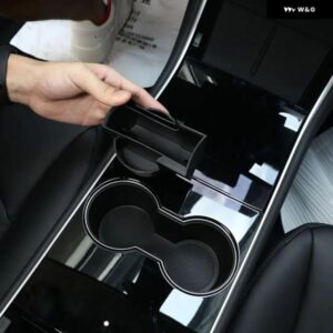 テスラ モデル3 2017-2022 ABS ブラック カーセンター コントロール カップ ホルダー コンパートメント 収納 ボックス インテリア カーアクセサリー