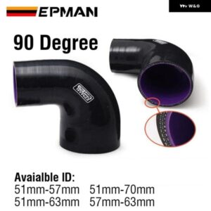 2インチ-2.75インチ 4プライシリコン 90度エルボ リデューサーホース ブラック 51-57/51-63/51-70/57-63MM VW EP-SS90R5763