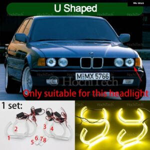 BMW E30 E32 E34 デイライト DRL エンジェルアイ LED CSL スタイル レモンイエロー ヘッドライト リングキット カー スタイリング アクセサリー - U Shaped