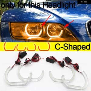BMW Z3 1999-02 デイライト DRL エンジェルアイ LED CSL スタイル レモンイエロー ヘッドライト リングキット アクセサリー - C Shaped
