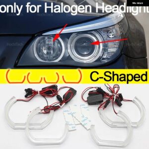 新型CS CSL スタイル レモンイエローエンジェルアイ BMW E60 E61 LCI 528I 530I 535I 550I M5 2007-2010 DRL LED デイタイム ランニングライト - C Shaped Halogen