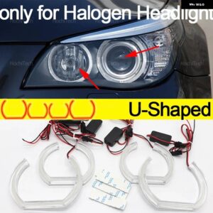 新型CS CSL スタイル レモンイエローエンジェルアイ BMW E60 E61 LCI 528I 530I 535I 550I M5 2007-2010 DRL LED デイタイム ランニングライト - U Shaped Halogen