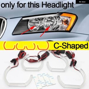 新型CS CSL スタイル レモンイエローエンジェルアイ BMW X3 F25 2010-14 ハロゲン ヘッドライト DRL LED デイタイム ランニングライト - C Shaped Halogen