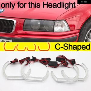 BMW 3シリーズ E36 1990-2000 スーパーブライトデイライト DRL エンジェルアイ LED CSL スタイル レモンイエロー ヘッドライト リングキット - C Shaped
