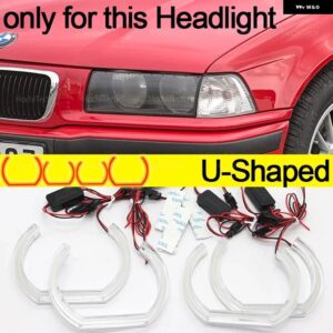 BMW 3シリーズ E36 1990-2000 スーパーブライトデイライト DRL エンジェルアイ LED CSL スタイル レモンイエロー ヘッドライト リングキット - U Shaped