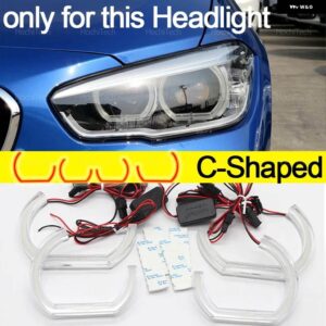 BMW 1シリーズ F20 F21 LCI フェイスリフト 2015-2019 デイライト DRL エンジェルアイ LED CSL スタイル レモンイエロー ヘッドライト リングキット - C Shaped Xenon