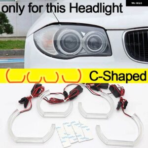BMW 1シリーズ E81 E82 E87 E88 1M 04-13 キセノン ヘッドライト デイライト DRL エンジェルアイ LED CSL スタイル レモンイエロー ヘッドライト - C Shaped