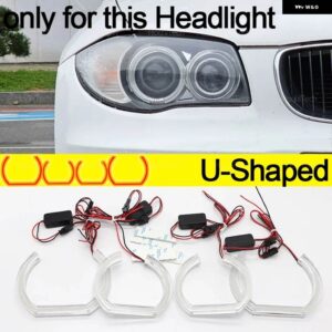BMW 1シリーズ E81 E82 E87 E88 1M 04-13 キセノン ヘッドライト デイライト DRL エンジェルアイ LED CSL スタイル レモンイエロー ヘッドライト - U Shaped