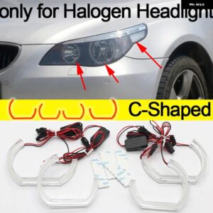 CSL スタイル レモンイエローエンジェルアイ BMW E60 E61 520I 525I 530I 540I 545I 550I M5 2003-2007 DRL LED デイタイム ライト カー スタイリング - C Shaped Halogen