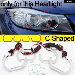 新型CS CSL スタイル レモンイエローエンジェルアイ BMW 3シリーズ E91 E90 LCI 2009-2012 キセノン ヘッドライト DRL LED デイタイム ランニングライト - C Shaped