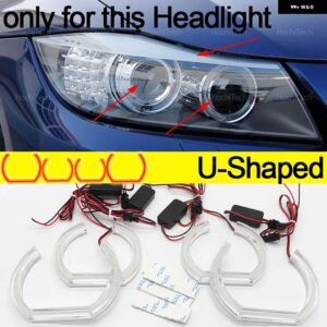 新型CS CSL スタイル レモンイエローエンジェルアイ BMW 3シリーズ E91 E90 LCI 2009-2012 キセノン ヘッドライト DRL LED デイタイム ランニングライト - U Shaped