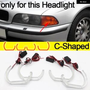 新型CS CSL スタイル レモンイエローエンジェルアイ BMW 5シリーズ E39 525I 528I 530I 540I 1997-2003 DRL LED デイタイム ランニングライト - C Shaped Pre-LCI