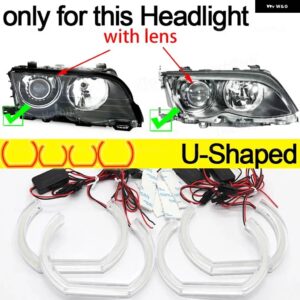 BMW E46 セダン 325I 325XI 330I 330XI HID ヘッドライト デイライト DRL エンジェルアイ LED CSL スタイル レモンイエロー ヘッドライト リング - U Shaped Halogen