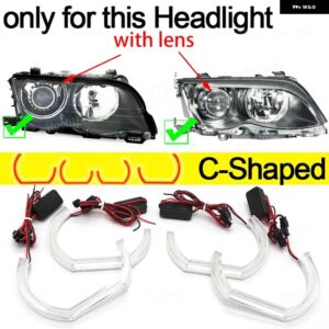 BMW E46 セダン 325I 325XI 330I 330XI HID ヘッドライト デイライト DRL エンジェルアイ LED CSL スタイル レモンイエロー ヘッドライト リング - C Shaped Halogen