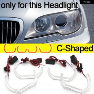 BMW E46 コンバーチブル クーペ 04-06 LCI キセノン ヘッドライト デイライト DRL エンジェルアイ LED CSL スタイル レモンイエロー ヘッドライト - C Shaped Halogen