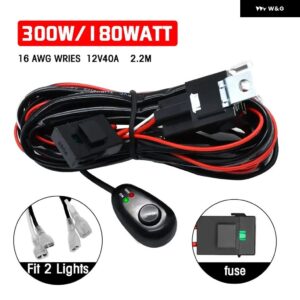 汎用 カーLED フォグランプ オン/オフスイッチ配線 ハーネス 300Wリレー12V 40A LED ライトバー 配線 ハーネス キット スイッチ - 1 Lead for 2 Lamp